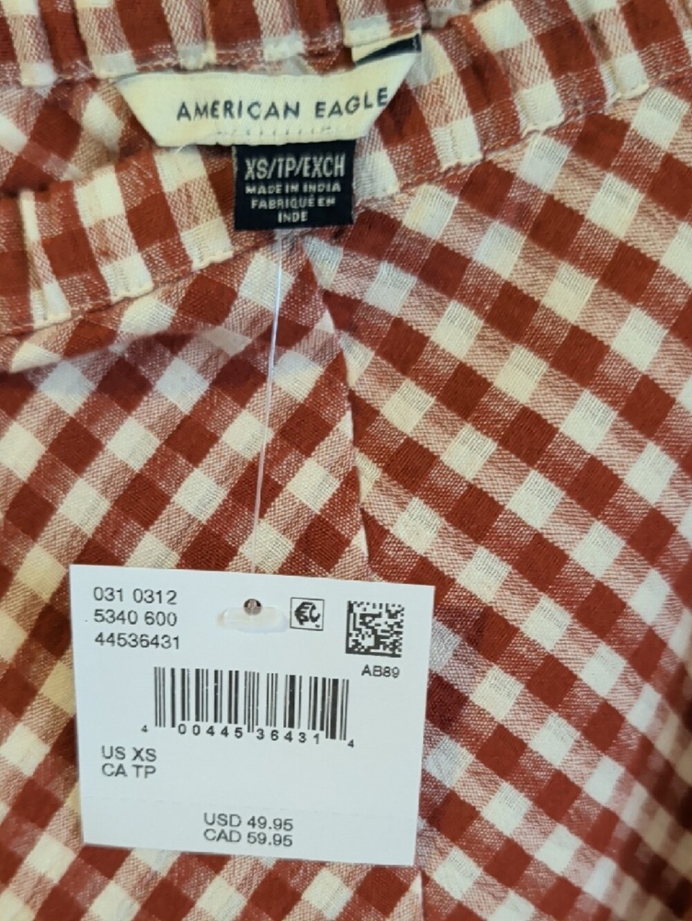 NWT American Eagle-Linen Blend Gingham Midi Skirt-XS - Picture 3 of 5